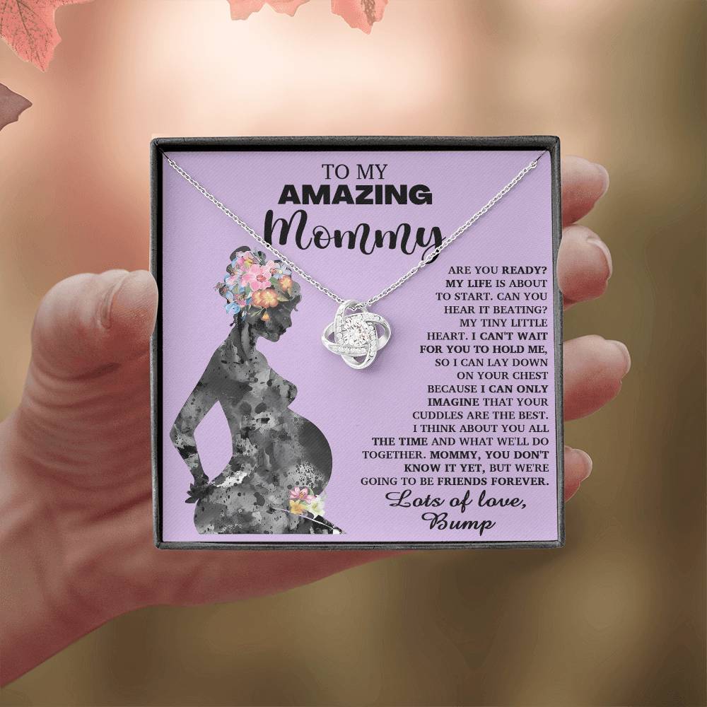 To My Amazing Mommy Necklace For Mothe's Day Jewelry For Mom, Gift For Mommy From Baby Bump, Pregnancy Gift For Mommy Love Knot Necklace With Meaningful Message Card And Box.