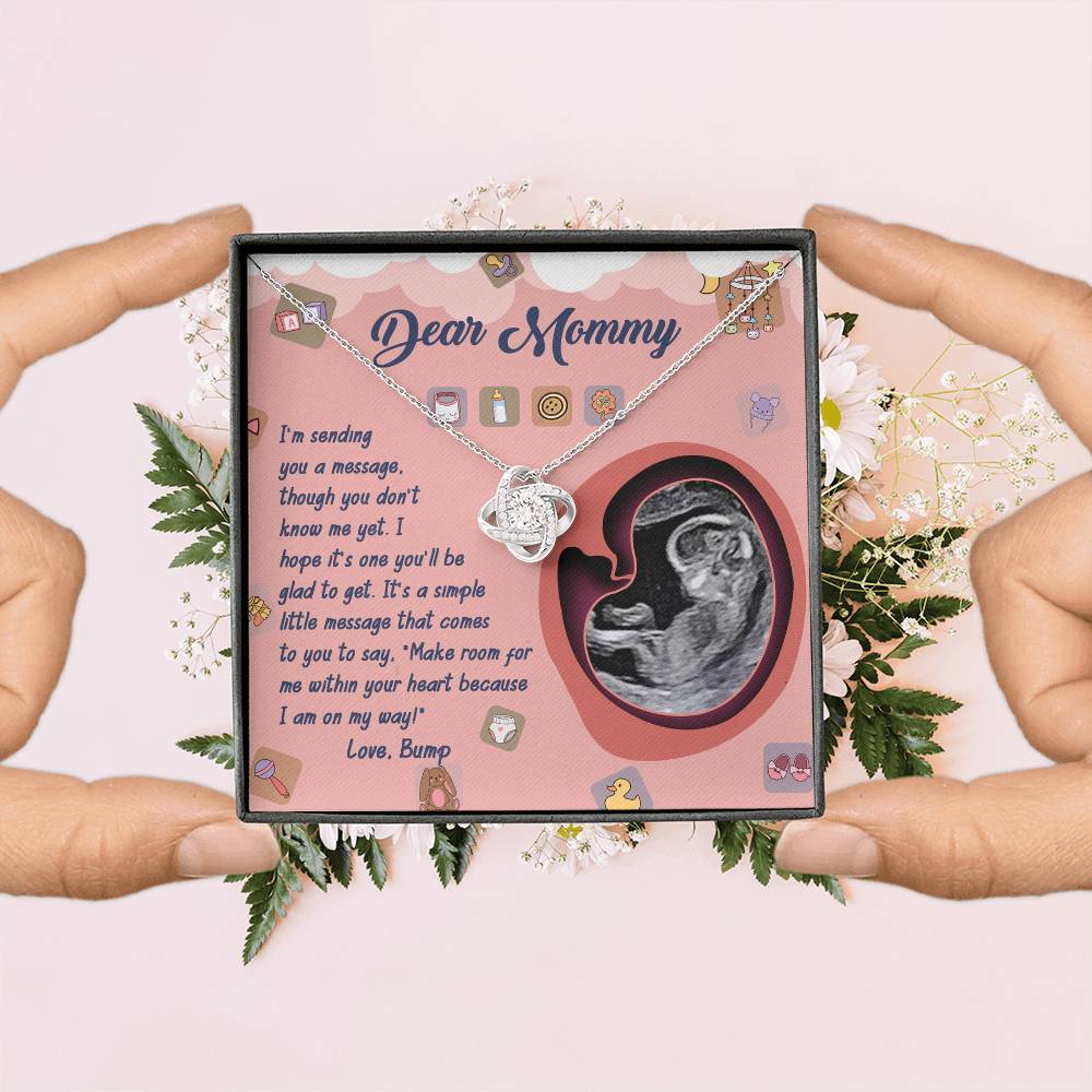 Dear Mommy Necklace For Mothe's Day Jewelry For Mom, Gift For Mommy From Baby Bump, Pregnancy Gift For Mommy Love Knot Necklace With Meaningful Message Card And Box.