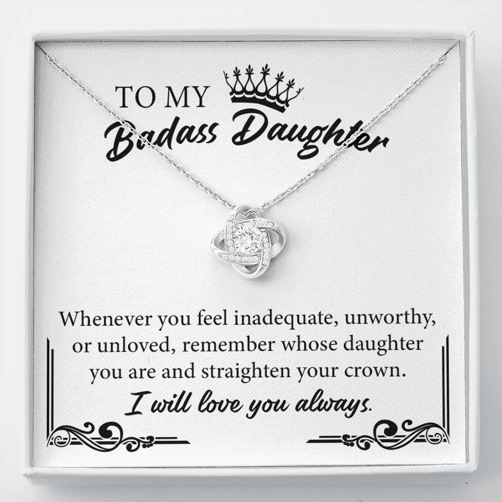Badass Daughter Necklace Gift with Crown Message Card