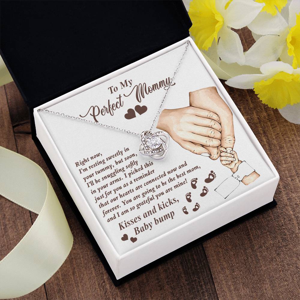 To My Perfect Mommy Necklace, Expecting Momma Gift For Mother's Day, Gift For Pregnant Mom, Love Kisses And Kicks, Baby Bump Necklaces With Meaningful Messages Card Inside.