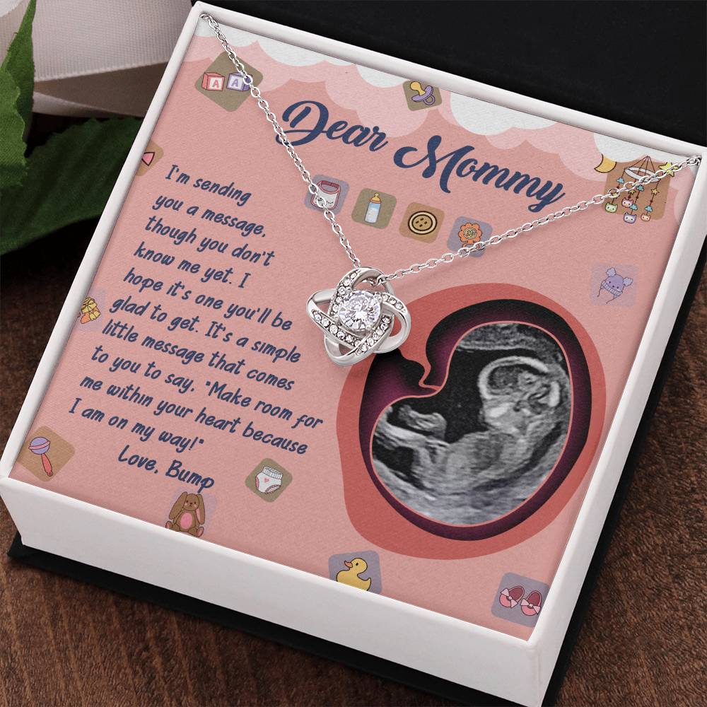 Dear Mommy Necklace For Mothe's Day Jewelry For Mom, Gift For Mommy From Baby Bump, Pregnancy Gift For Mommy Love Knot Necklace With Meaningful Message Card And Box.