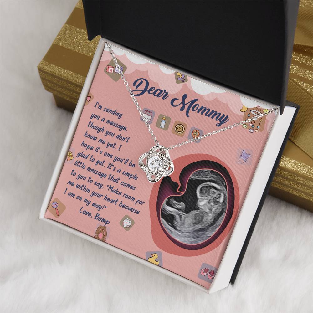 Dear Mommy Necklace For Mothe's Day Jewelry For Mom, Gift For Mommy From Baby Bump, Pregnancy Gift For Mommy Love Knot Necklace With Meaningful Message Card And Box.