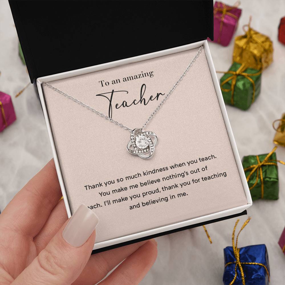 Amazing Teacher Love Knot Necklace with Thank You Card