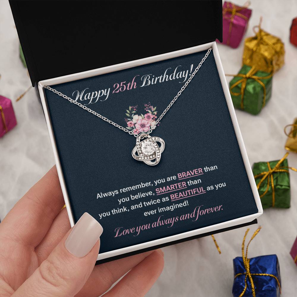 25th Birthday Necklace Gift for Her – Elegant Floral Message Box