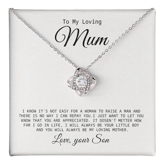 To My Mum Necklace from Son – Heartfelt Gift for Mum with Message Card
