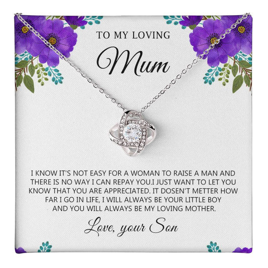 To My Mum Necklace Gift from Son with Heartfelt Floral Message Card