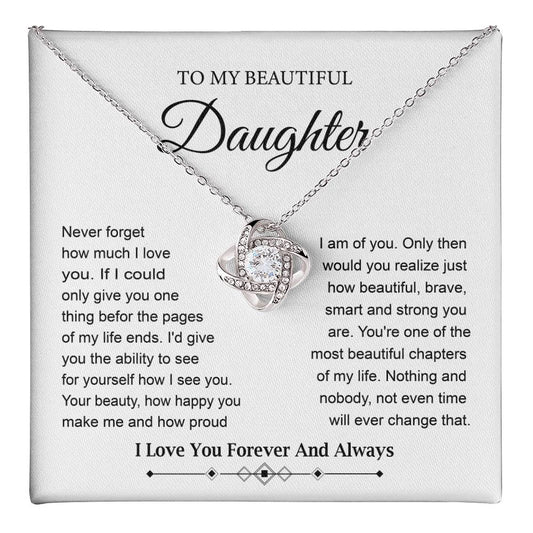 To My Daughter Love Knot Necklace with Poetic Note