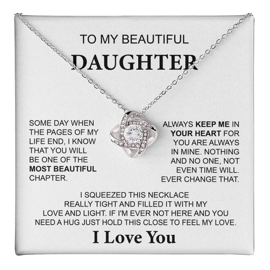 To My Daughter Necklace with Hug Message from Mom or Dad
