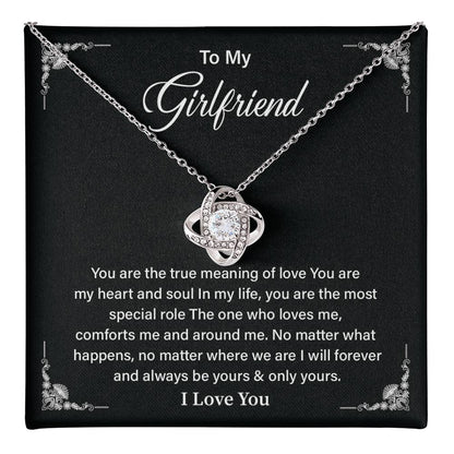 To My Girlfriend Love Knot Necklace with Message Card