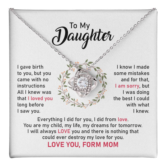 Daughter Necklace from Mom with Apology and Love Message
