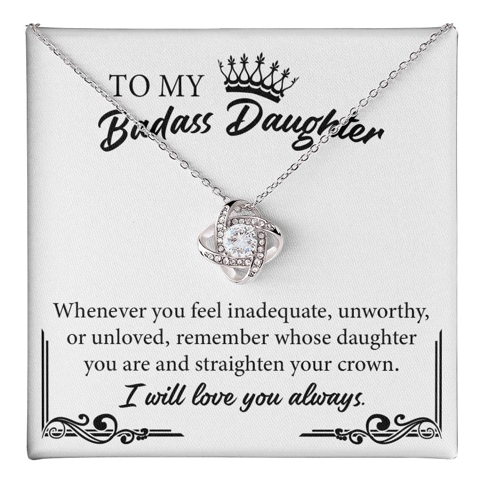 Badass Daughter Necklace Gift with Crown Message Card