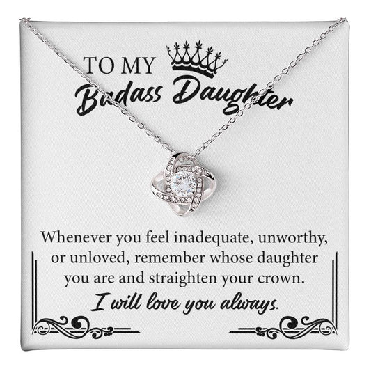 Badass Daughter Necklace Gift with Crown Message Card