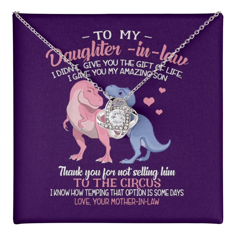 Funny Daughter-in-Law Necklace Gift from Mother-in-Law – Cute Dinosaur Message Card