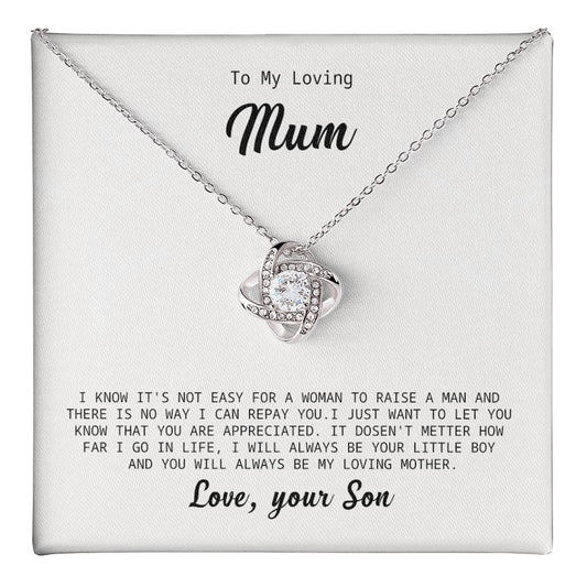 To My Loving Mum Necklace Gift from Son with Heartfelt Message Card