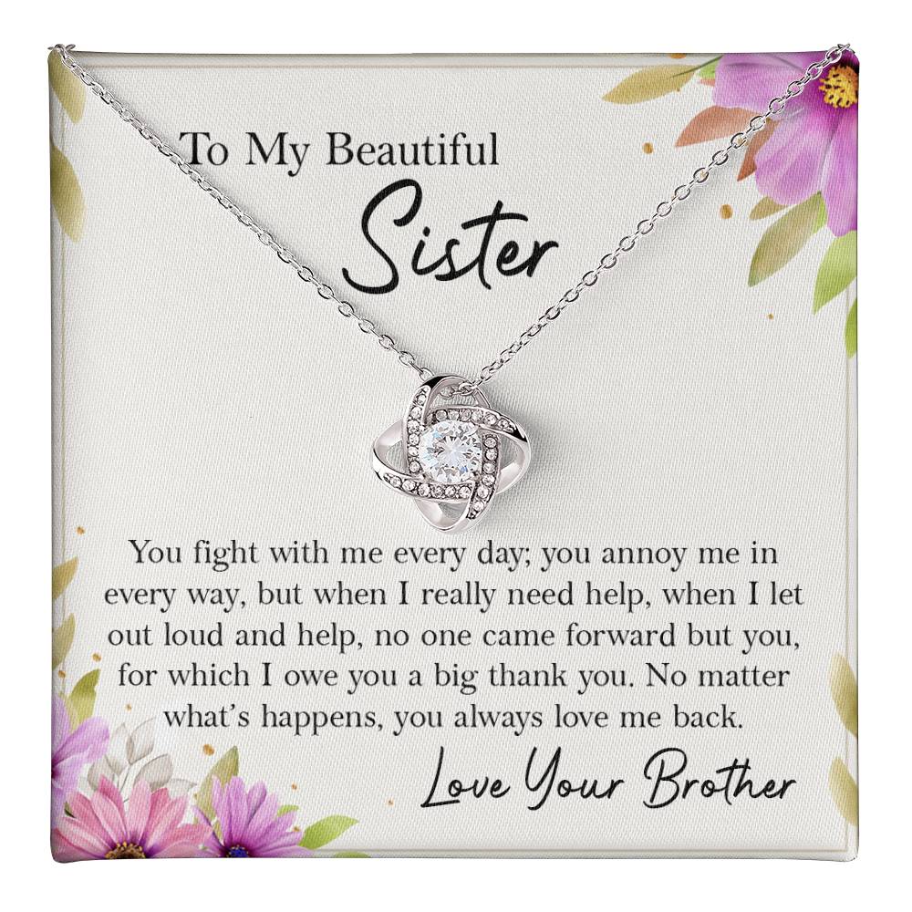 To My Beautiful Sister Necklace Gift from Brother with Message Card