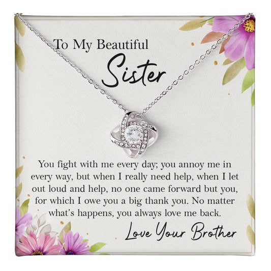 To My Beautiful Sister Necklace Gift from Brother with Message Card