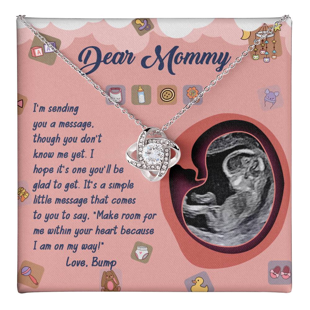 Dear Mommy Necklace For Mothe's Day Jewelry For Mom, Gift For Mommy From Baby Bump, Pregnancy Gift For Mommy Love Knot Necklace With Meaningful Message Card And Box.