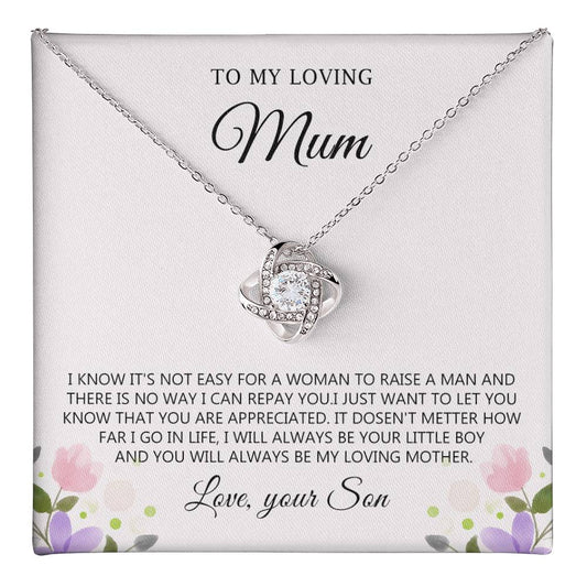 To My Loving Mum Necklace Gift from Son with Heartfelt Message Card