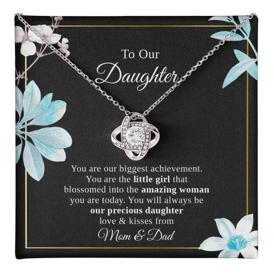 To Our Daughter Necklace Gift – Love Knot Pendant with Heartfelt Message Card