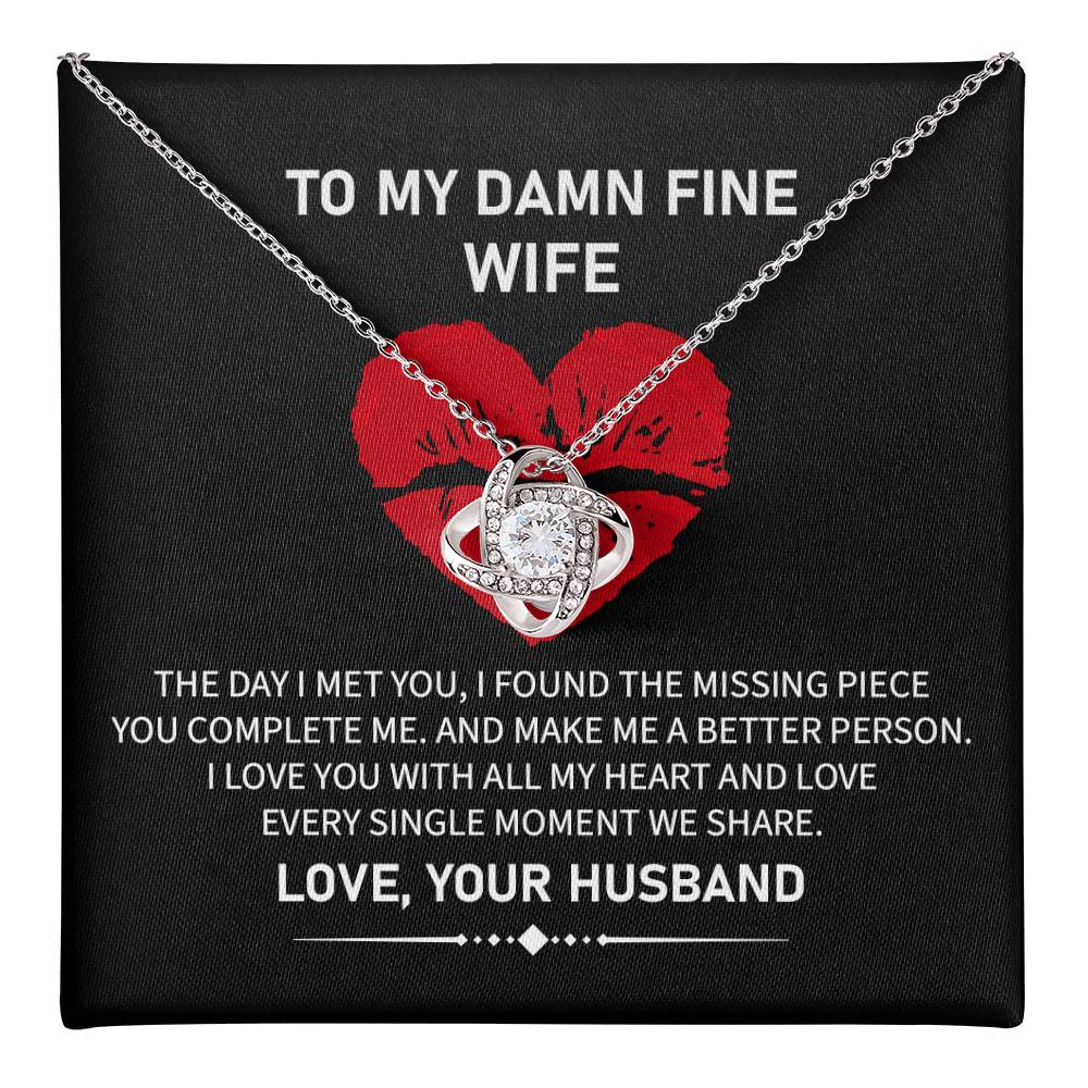 Funny Wife Necklace Gift from Husband with Love Knot Pendant and Bold Message Card