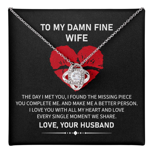 Funny Wife Necklace Gift from Husband with Love Knot Pendant and Bold Message Card