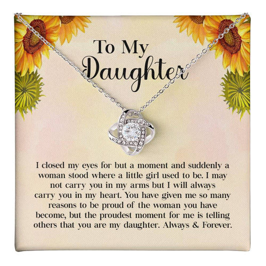 To My Daughter Necklace Gift – Love Knot Pendant with Heartfelt Message Card