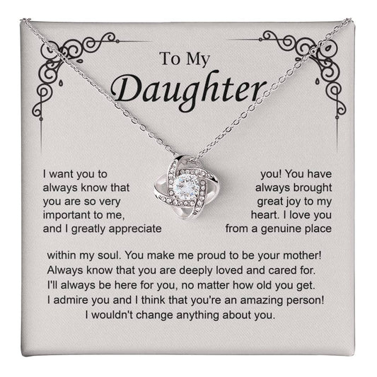 To My Daughter Love Knot Necklace from Mom Gift