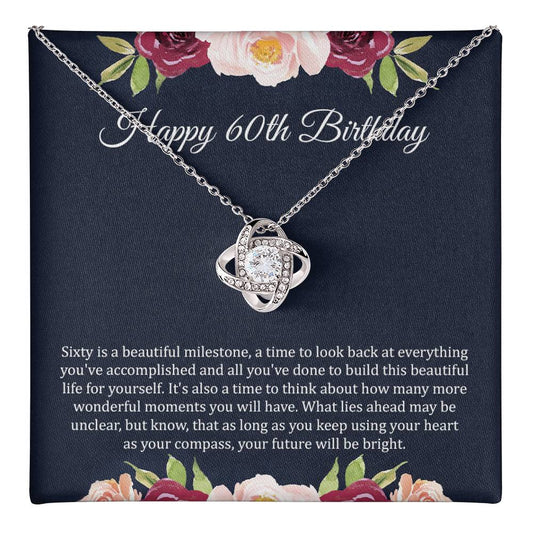 60th Birthday Gift Necklace with Floral Card