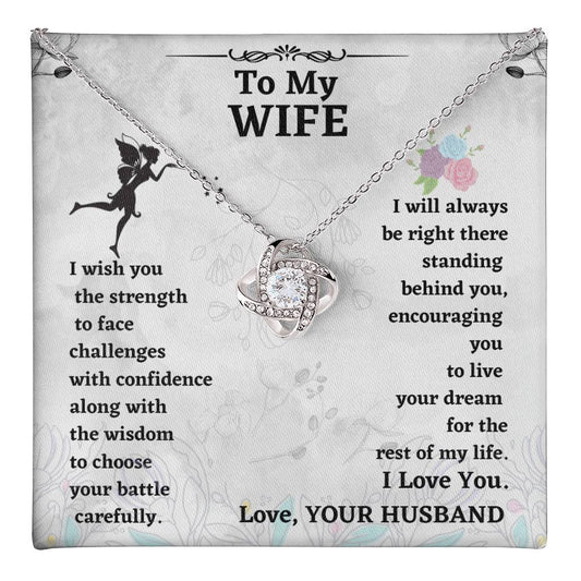 Wife Necklace Gift from Husband – Love Knot Pendant with Encouragement Message Card