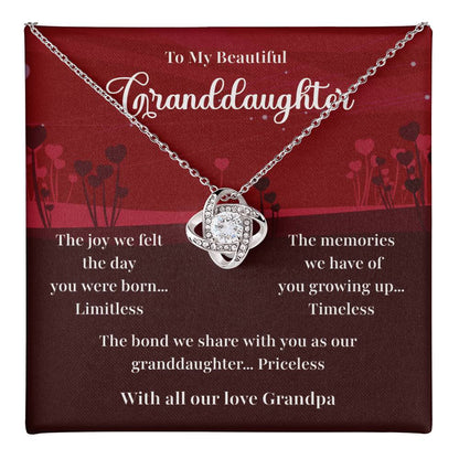 Granddaughter Necklace Gift from Grandpa with Message Card