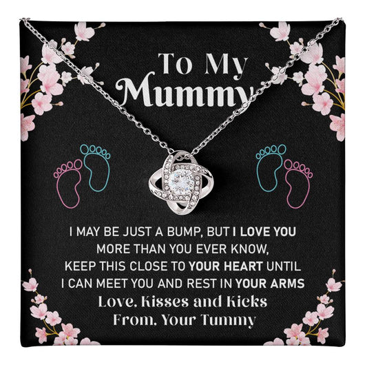 Mummy Necklace Gift from Baby Bump – Love Knot Pendant with Sweet Message Card