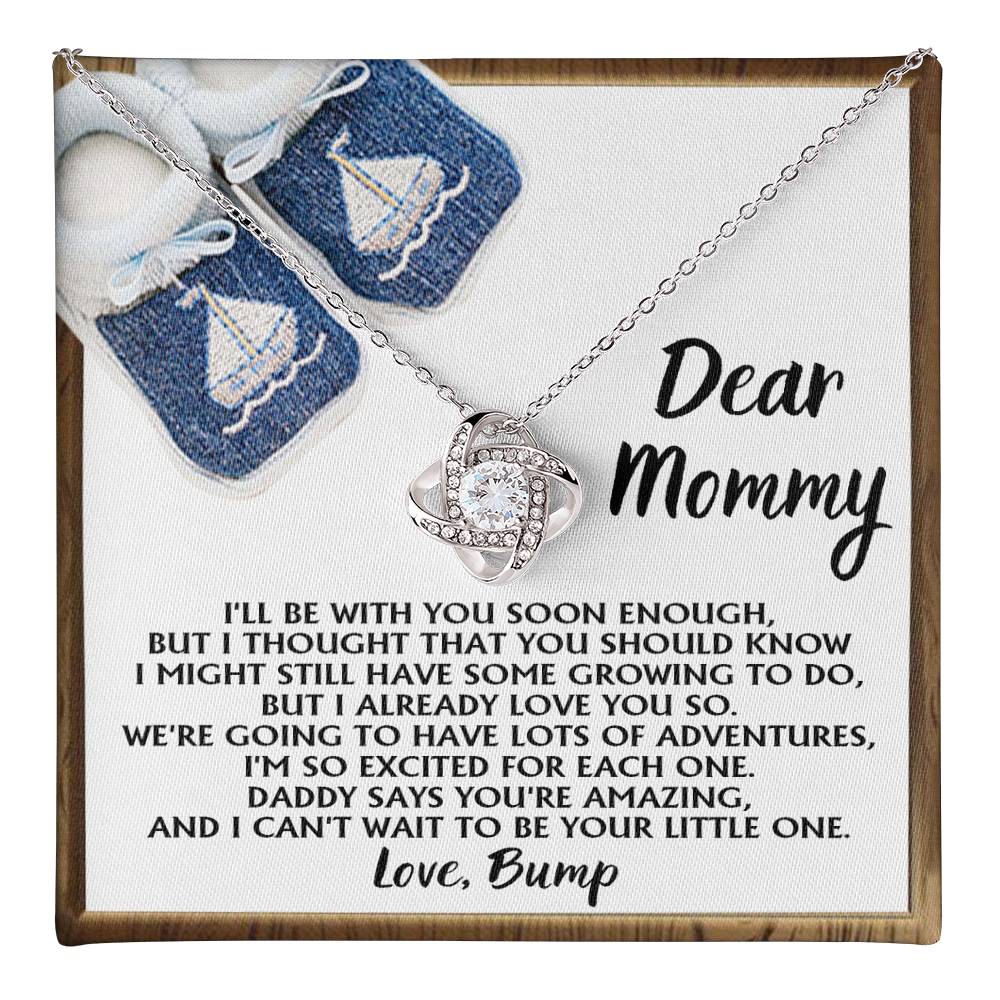 Dear Mommy Necklace Gift For Mom On Her Mother's Day, Birthday Jewelry Gift, Gift For Mommy From Baby Bump, Pregnancy Gift For Mommy 925 Silver Necklace Love Knot Necklace With Meaningful Message Card And Box.