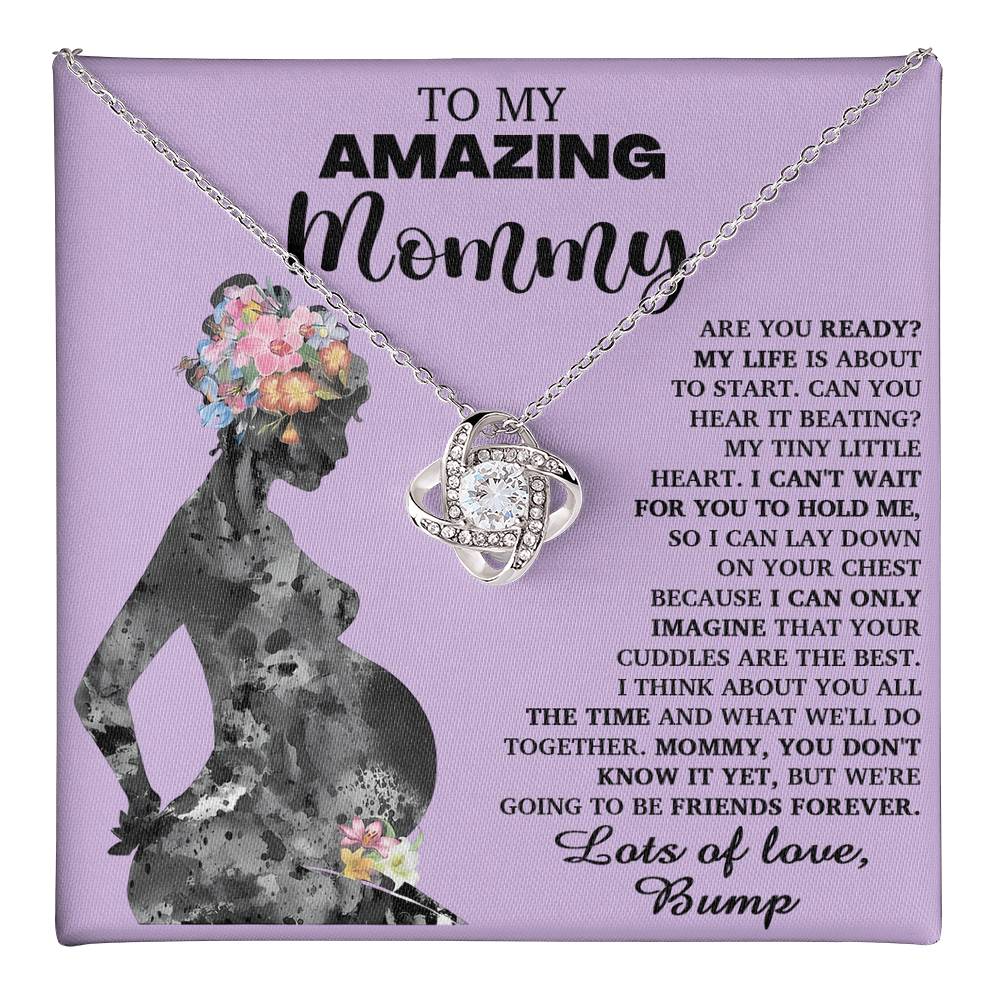 To My Amazing Mommy Necklace For Mothe's Day Jewelry For Mom, Gift For Mommy From Baby Bump, Pregnancy Gift For Mommy Love Knot Necklace With Meaningful Message Card And Box.