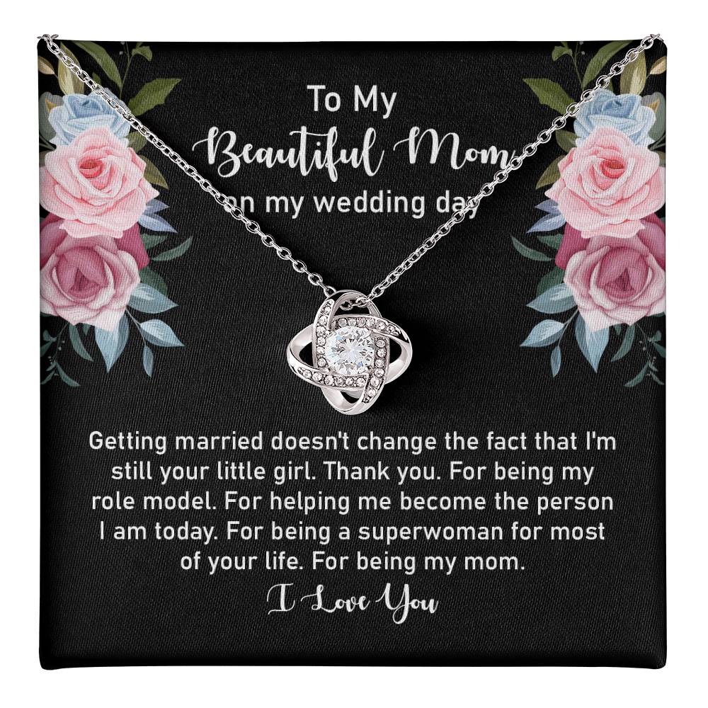 Wedding Day Gift for Mom from Daughter – Love Knot Necklace with Heartfelt Message Card