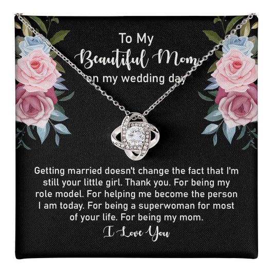 Wedding Day Gift for Mom from Daughter – Love Knot Necklace with Heartfelt Message Card