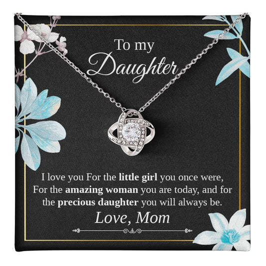 To My Daughter Necklace Gift from Mom – Love Knot Pendant with Sentimental Message Card