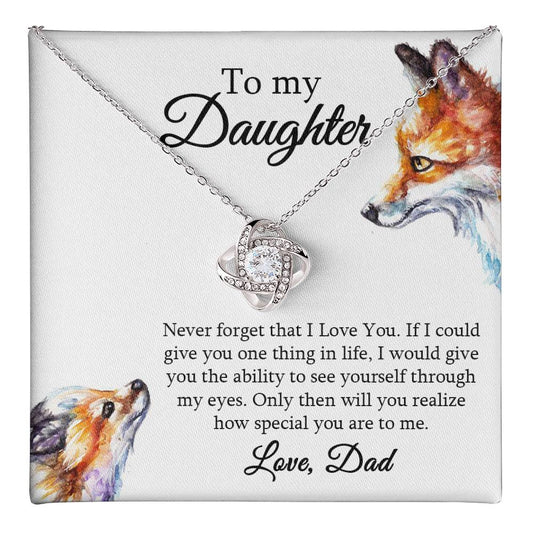 Daughter Necklace Gift from Dad – Love Knot Pendant with Heartfelt Message Card