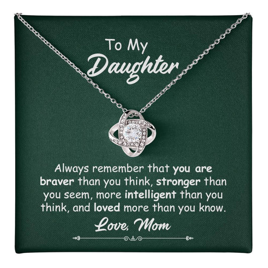 To My Daughter Necklace Gift from Mom – Love Knot Pendant with Inspirational Message Card