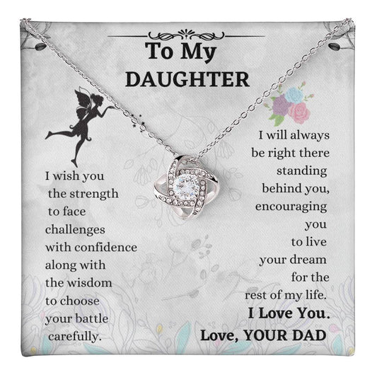 Daughter Necklace Gift from Mom – Love Knot Pendant with Inspirational Message Card
