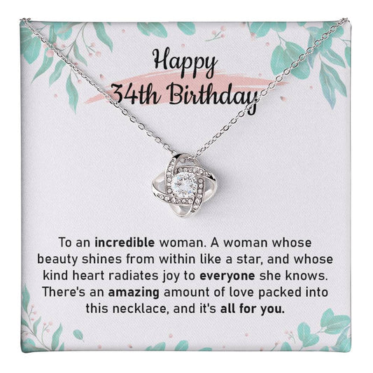 34th Birthday Gift Necklace for Her with Loving Message