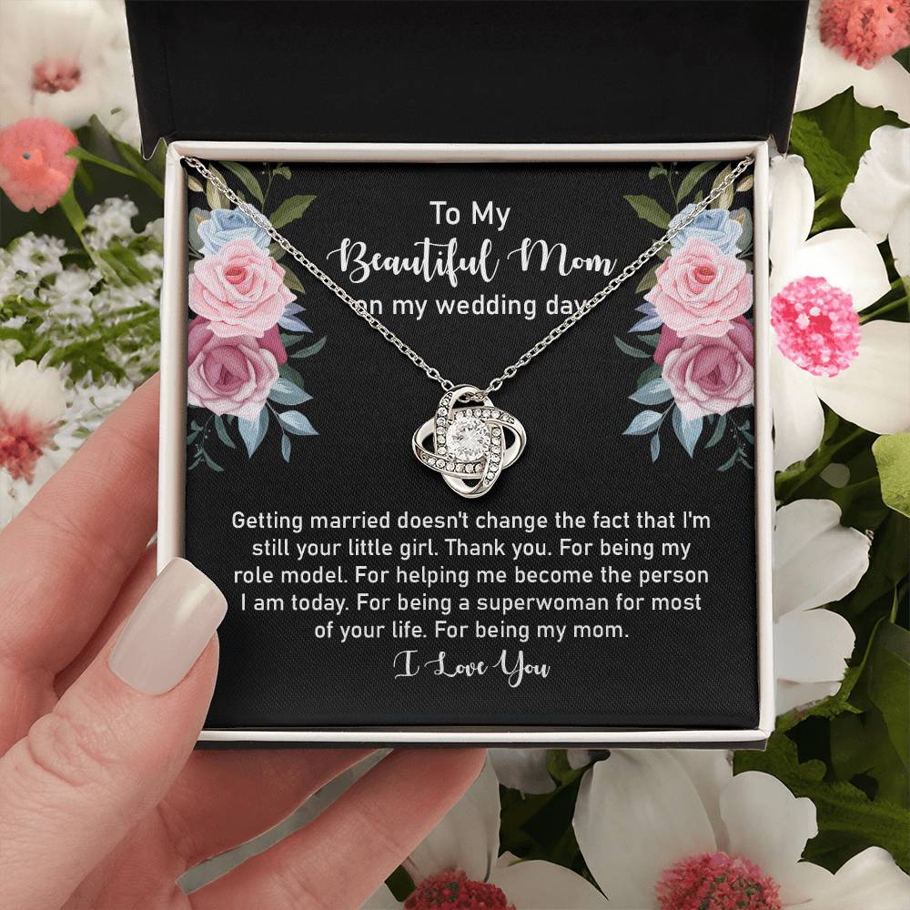 Wedding Day Gift for Mom from Daughter – Love Knot Necklace with Heartfelt Message Card