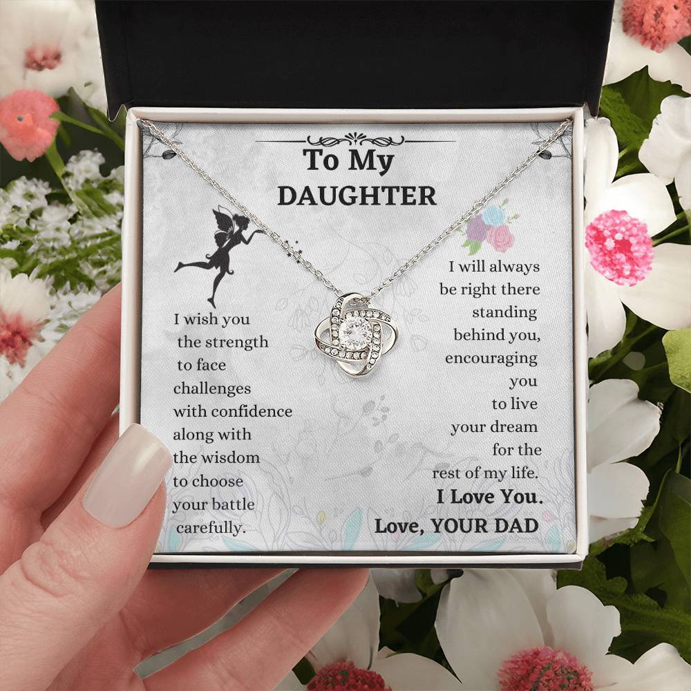 Daughter Necklace Gift from Mom – Love Knot Pendant with Inspirational Message Card