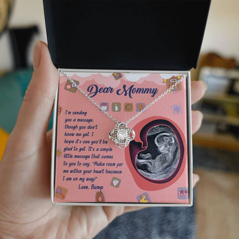 Dear Mommy Necklace For Mothe's Day Jewelry For Mom, Gift For Mommy From Baby Bump, Pregnancy Gift For Mommy Love Knot Necklace With Meaningful Message Card And Box.