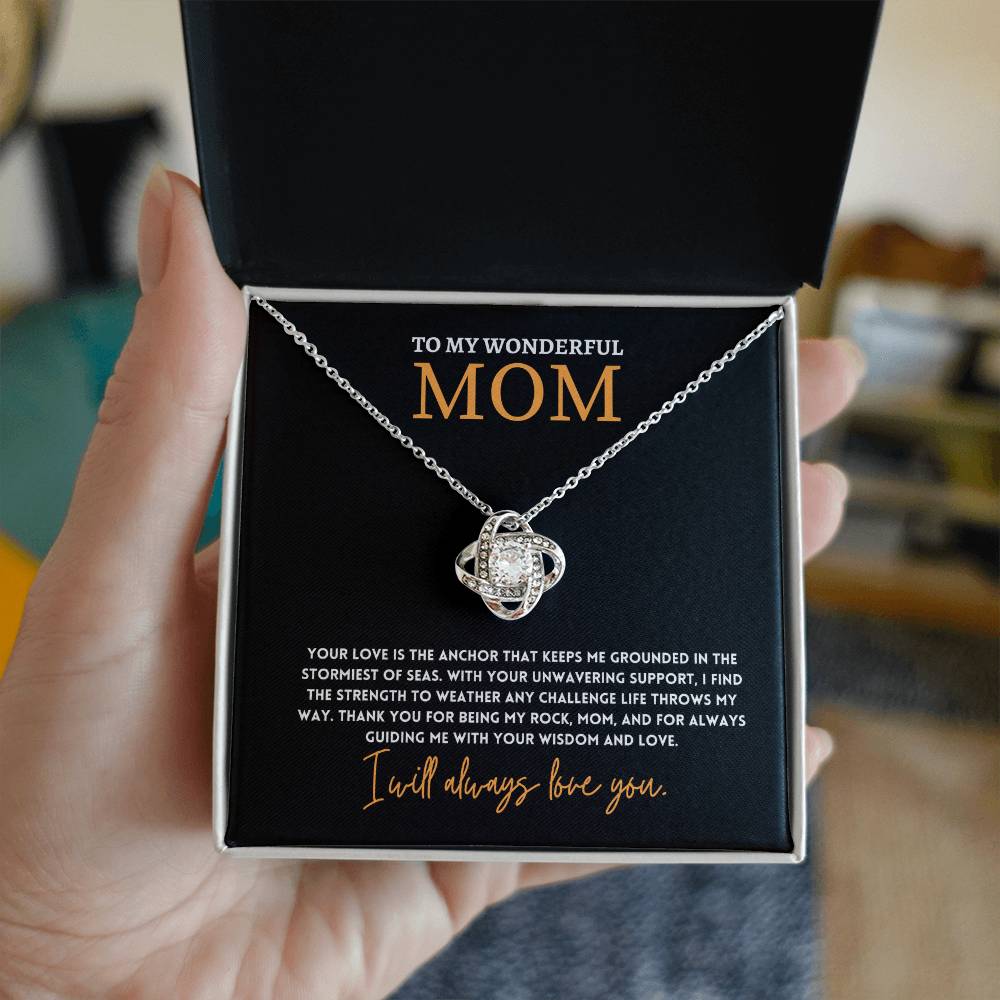 To My Wonderful Mom, Anchor Of Love Necklace Gift Engraved Love And Strength Pendant Best Mother's Day Rock And Anchor Necklace Best Unwavering Support Tribute Necklace Unique Mother's Day Love And Guidance Necklace