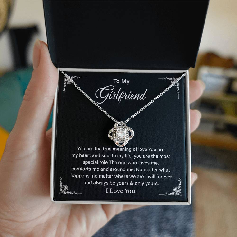 To My Girlfriend Love Knot Necklace with Message Card