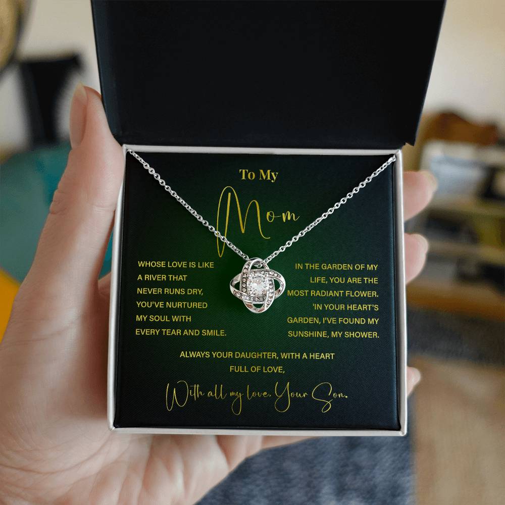 Mom Necklace from Son – Poetic Message Gift with Elegant Green Card