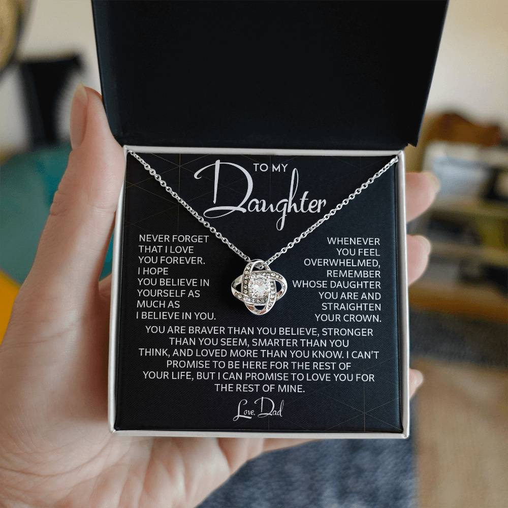 Daughter Gift from Dad – Love Knot Necklace with Emotional Card