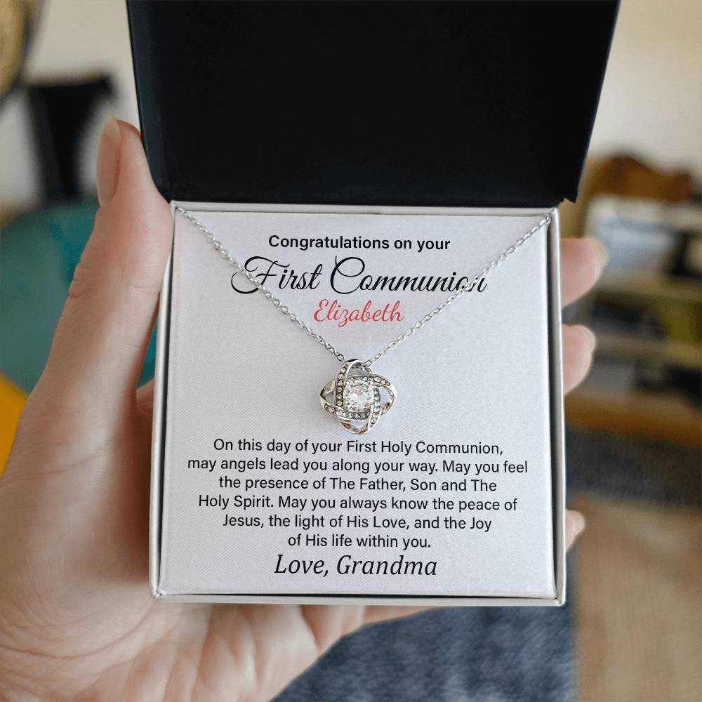 Congratulations On Your First Commo Elizabeth, Heartfelt Necklace For A Special Day Elegant Jewelry For A Holy Celebration Thank You Gift For A Sacred Occasion Elegant Pendant For A Joyful Spirit Custom Special Pendant For Holy Guidance