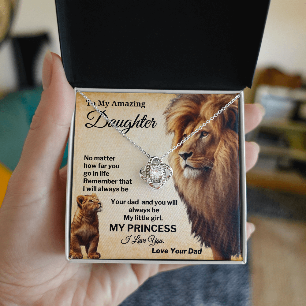 Gift for Daughter from Dad Love knot Necklace with My Princess Message Card