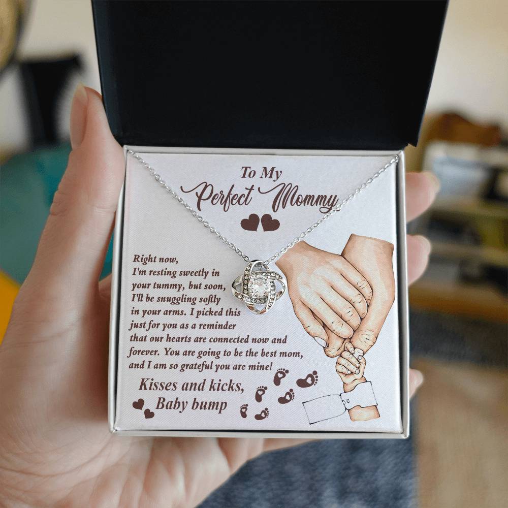 To My Perfect Mommy Necklace, Expecting Momma Gift For Mother's Day, Gift For Pregnant Mom, Love Kisses And Kicks, Baby Bump Necklaces With Meaningful Messages Card Inside.